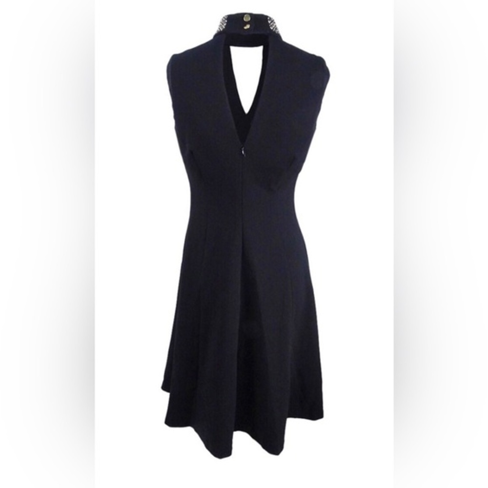 Calvin Klein Black Gold Metallic Embellished Mock Neck Fit & Flare Dress size 12 - Picture 6 of 8